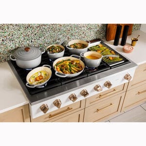 Cafe 48 in. 6-Burner Natural Gas Rangetop with Griddle, Simmer Burner & Power Burner - Matte White, Matte White, hires