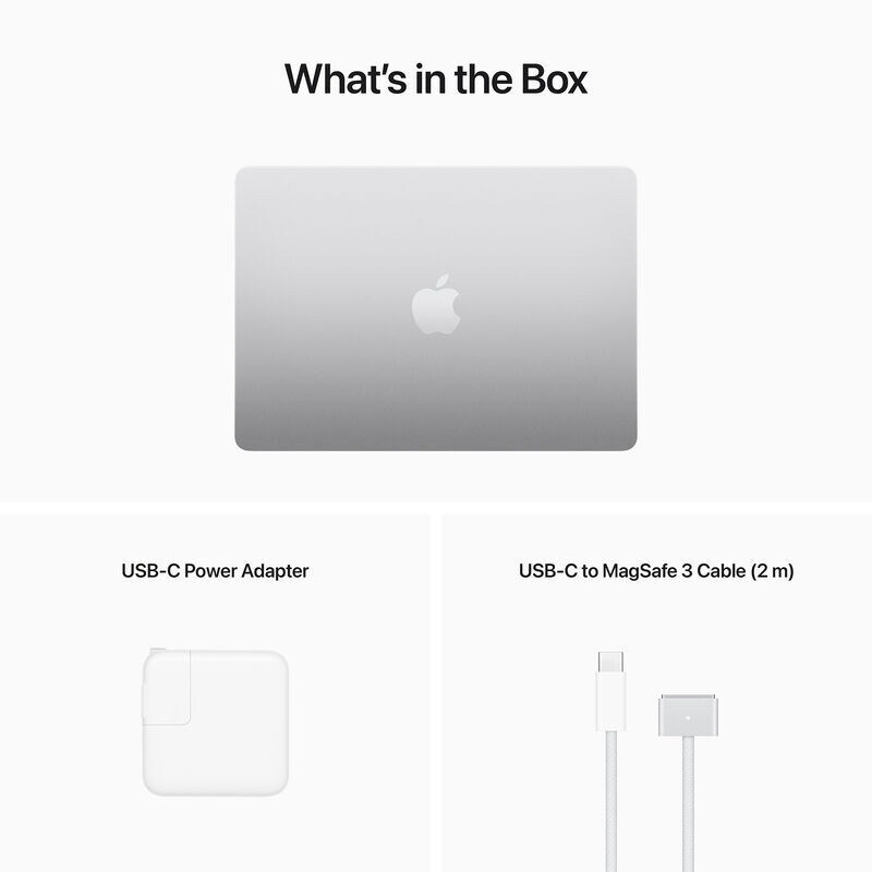 Apple MacBook Air (2022) 13.6 in. Notebook with Apple Intelligence, Apple M2 8-Core CPU, 10-Core GPU, 8 GB RAM, 512 GB SSD, up to 18 Hrs. of Battery Life & Mac OS - Silver, , hires