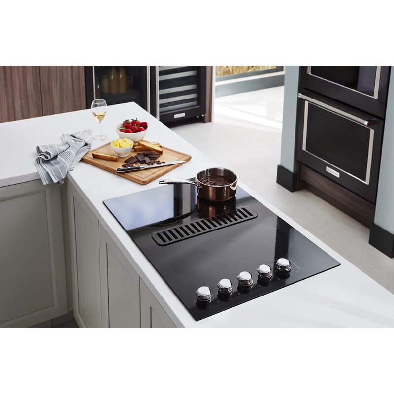 KitchenAid 30 in. 4-Burner Electric Cooktop with Downdraft, Simmer Burner & Power Burner - Black, , hires