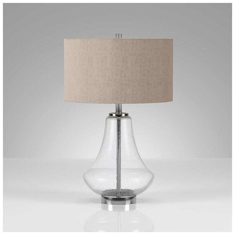 Hudson & Canal Lagos Table Lamp Seeded Glass and Polished Nickle with Flax Shade, , hires