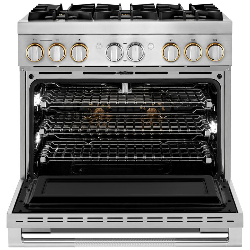 JennAir Rise Series 36 in. 5.1 cu. ft. Smart True European Convection Dual Fuel Range with 6 Sealed Burners - Stainless Steel, , hires