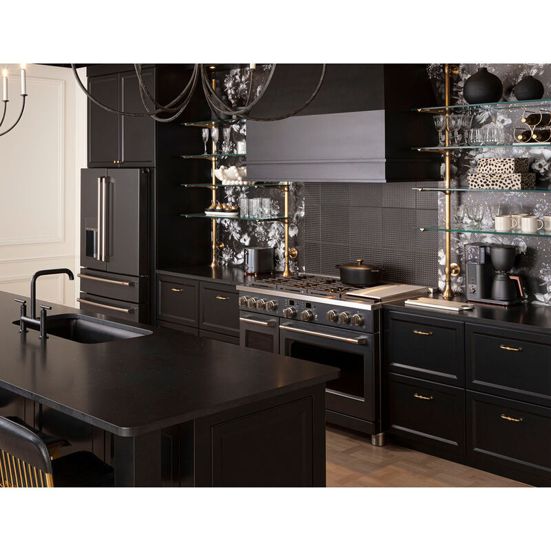 Cafe Commercial-Style 48 in. 8.2 cu. ft. Smart Air Fry True European Convection Double Oven Dual Fuel Range with 6 Sealed Burners & Griddle - Matte Black, Matte Black, hires