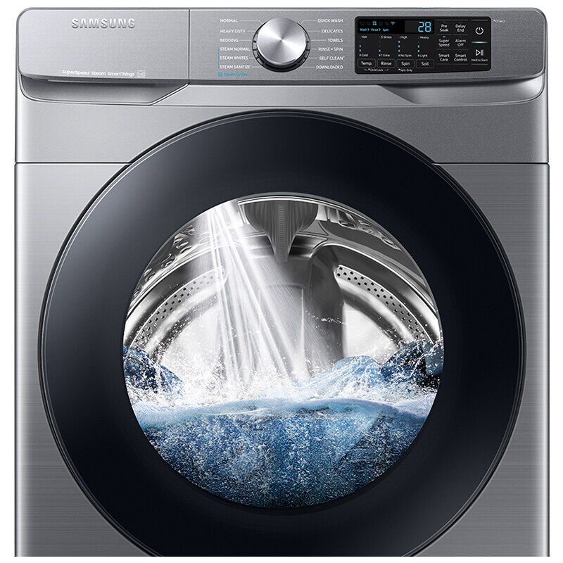 Samsung 27 in. 4.5 cu. ft. Smart Stackable Front Load Washer with Super Speed Wash, Sanitize & Steam Wash Cycle - Platinum, Platinum, hires