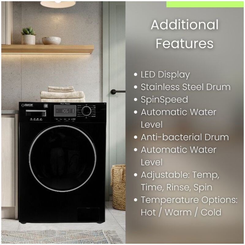Equator Compact 24 in. 1.57 cu. ft. Stackable Front Load Washer with Pet & Sanitize Cycle - Black, , hires