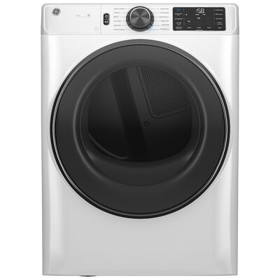 GE 28 in. 7.8 cu. ft. Smart Stackable Electric Dryer with Sensor Dry, Sanitize & Steam Cycle - White | GFD65ESSVWW