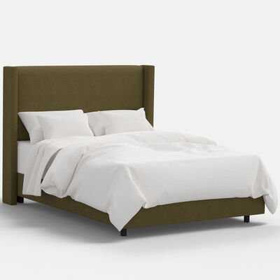 Skyline Furniture Linen Fabric Upholstered Queen Size Wingback Bed - Olive | 502BEDLNNOLV
