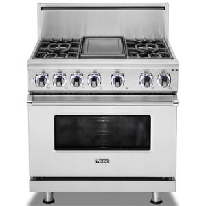 Viking 7 Series 36 in. 5.6 cu. ft. True European Convection Dual Fuel Range with 4 Sealed Burners & Griddle - Stainless Steel, , hires