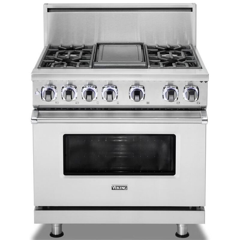 Viking 7 Series 36 in. 5.6 cu. ft. True European Convection Dual Fuel Range with 4 Sealed Burners & Griddle - Stainless Steel, , hires