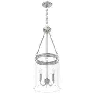 Hunter Devon Park 12 in. 3-Light Pendant with Clear Glass - Brushed Nickel, , hires
