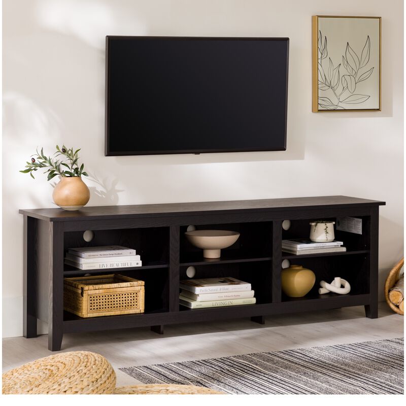 Walker Edison Essential 70 in. Rustic Wood TV Stand - Black, , hires