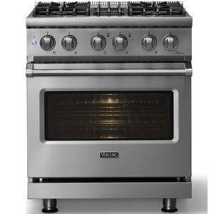 Viking 5 Series 30 in. 4.7 cu. ft. True European Convection Dual Fuel Range with 4 Sealed Burners - Stainless Steel - Liquid Propane Gas, Polished Chrome Trim Option, , hires