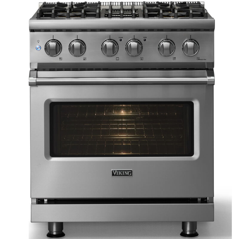 Viking 5 Series 30 in. 4.7 cu. ft. True European Convection Dual Fuel Range with 4 Sealed Burners - Stainless Steel - Liquid Propane Gas, Polished Chrome Trim Option, , hires