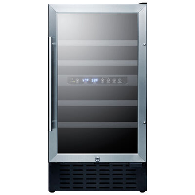 Summit 18 in. 3.3 cu. ft. Compact Built-In/Freestanding Wine Cooler with 28 Bottle Capacity, Dual Temperature Zones & Digital Control - Stainless Steel | SWC182ZADA