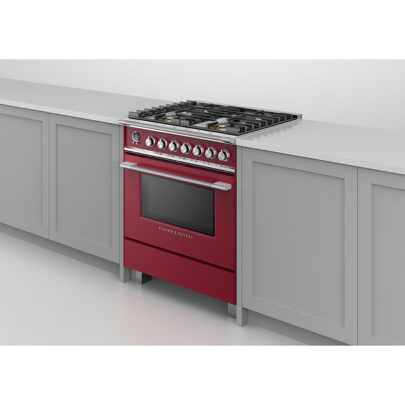 Fisher & Paykel Series 9 Classic 30 in. 3.5 cu. ft. True European Convection Dual Fuel Range with 4 Sealed Burners - Red, , hires