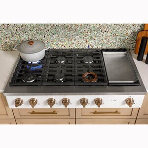Cafe 48 in. 6-Burner Natural Gas Rangetop with Griddle, Simmer Burner & Power Burner - Matte White, Matte White, hires