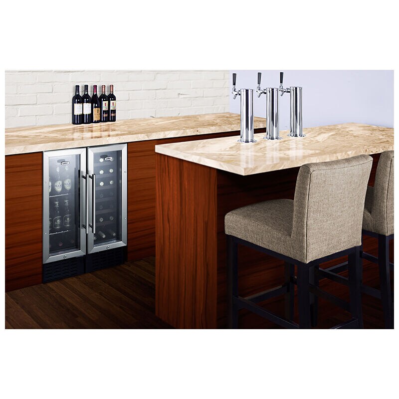 Summit 12 in. Undercounter Wine Cooler with Wood Racks, Single Temperature Zone & 21 Bottle Capacity - Stainless Steel, , hires
