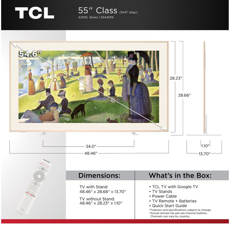 TCL - 55" Class A300L QLED 4K UHD Smart Google TV, , hires