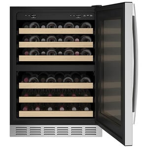 GE 24 in. Undercounter Wine Cooler with Wood Racks, Dual Temperature Zones & 44 Bottle Capacity - Stainless Steel, , hires