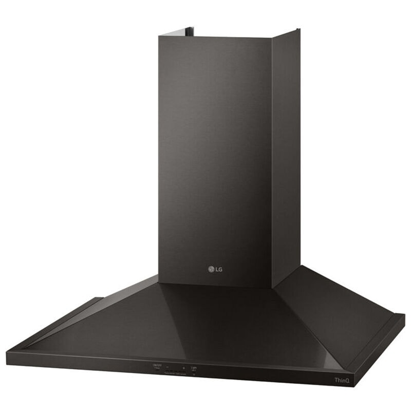 LG 30 in. Ducted Chimney Style Range Hood with 600 CFM, 5 Fan Speeds & 1 LED Light - Black Stainless, Black Stainless, hires