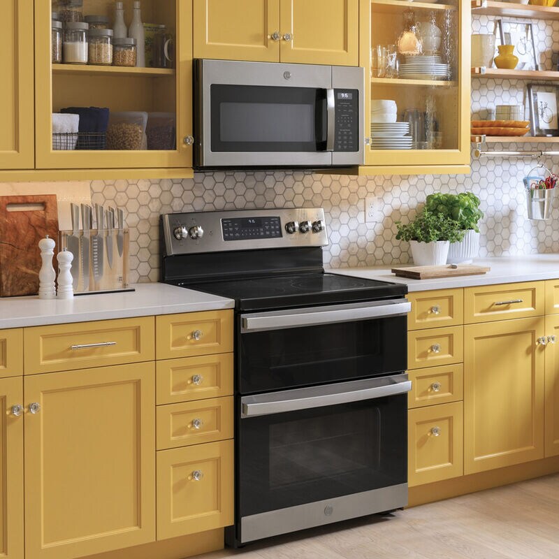 GE 30 in. 6.6 cu. ft. Air Fry Standard Convection Double Oven Electric Range with Smoothtop Burners - Stainless Steel, Stainless Steel, hires