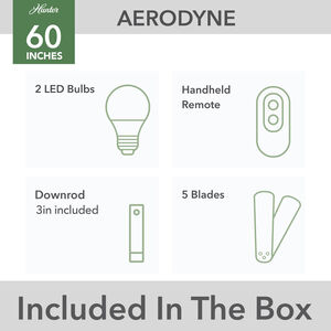 Hunter 60 inch Aerodyne Wi-Fi ENERGY STAR Ceiling Fan with LED Light Kit and Handheld Remote - Matte Silver, Silver, hires
