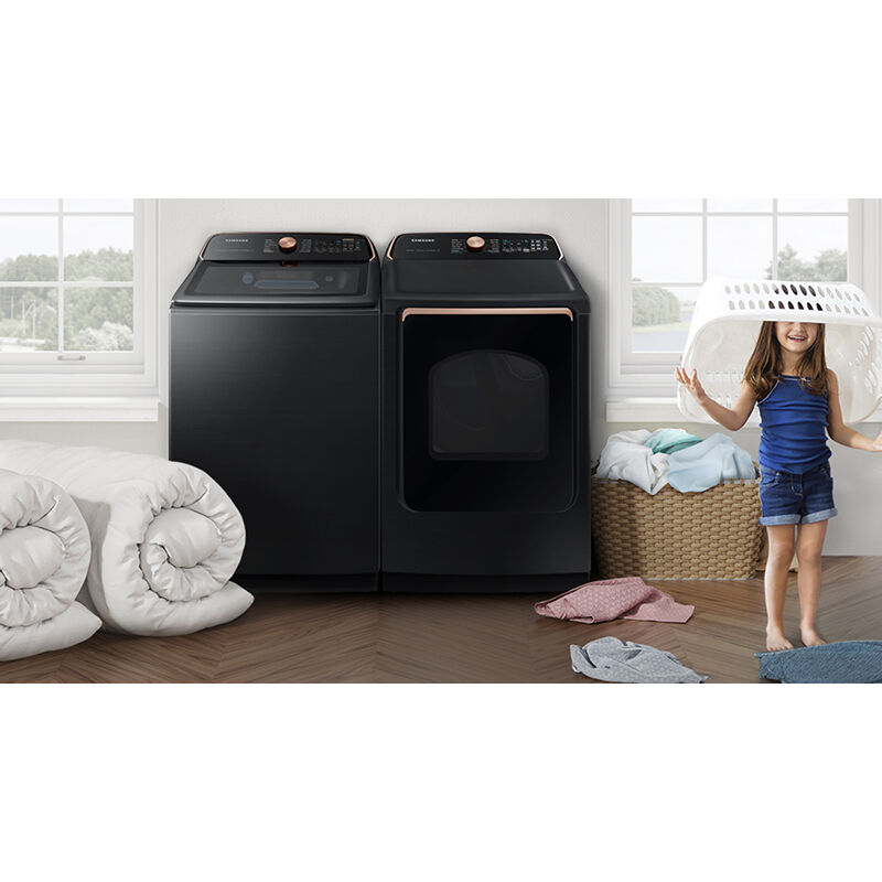 Samsung 27 in. 7.4 cu. ft. Smart Electric Dryer with Sensor Dry, Sanitize & Steam Cycle - Brushed Black, , hires
