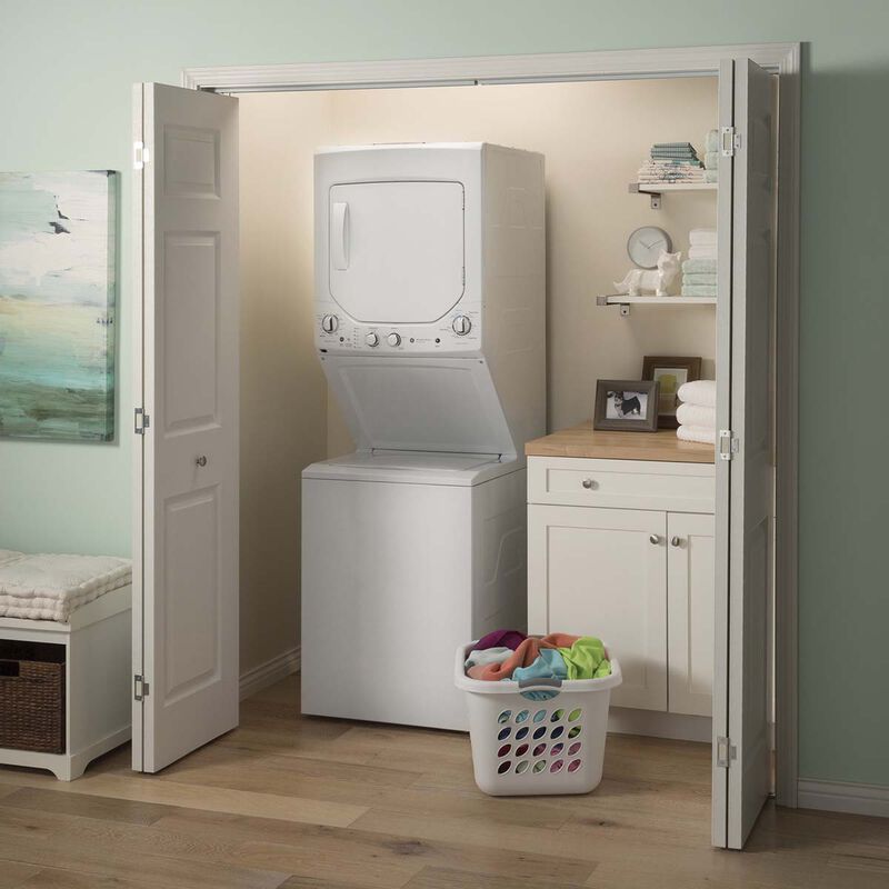 GE 24 in. Laundry Center with 2.3 cu. ft. Washer with 11 Wash Programs & 4.4 cu. ft. Dryer with 4 Electric Dryer Programs & Wrinkle Care - White, , hires