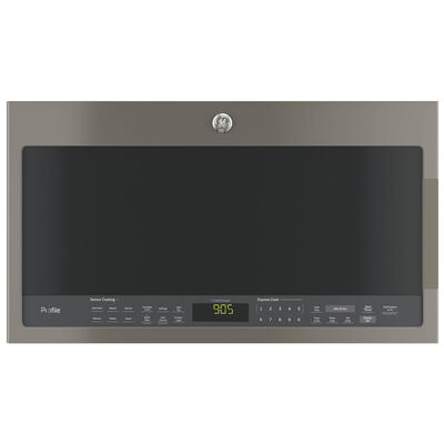 GE Profile 30" 2.1 Cu. Ft. Over-the-Range Microwave with 10 Power Levels, 400 CFM & Sensor Cooking Controls - Slate | PVM9005EJES