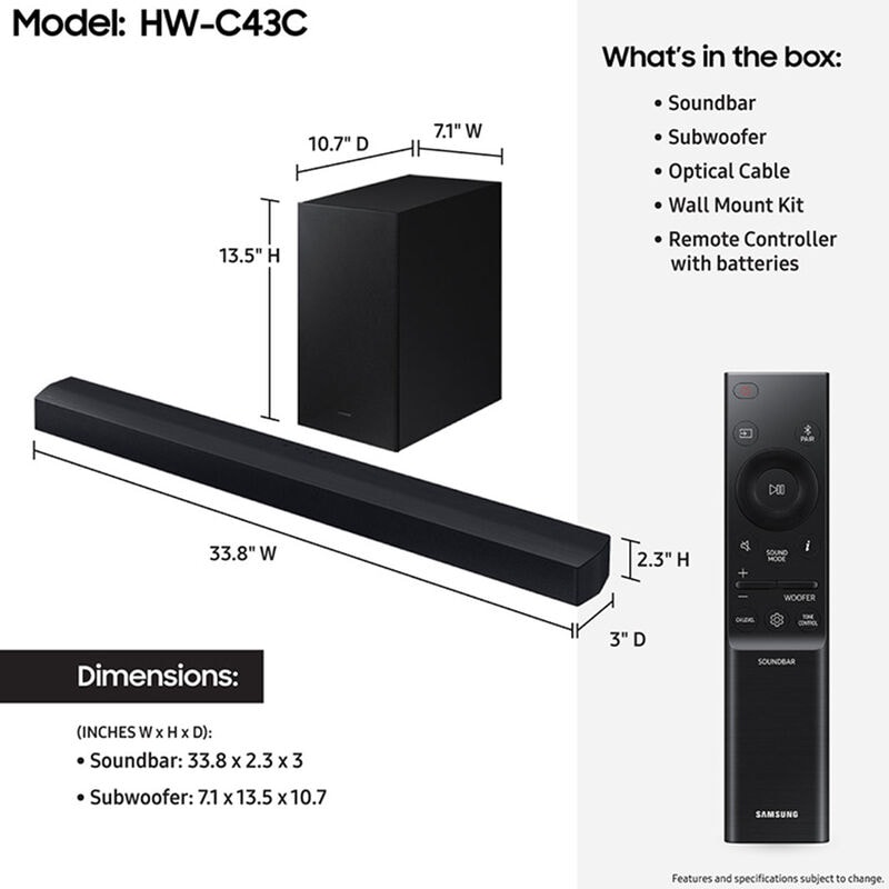 Samsung 2.1 Channel Sound Bar with Bluetooth & Wireless Subwoofer - Titan Black, , hires
