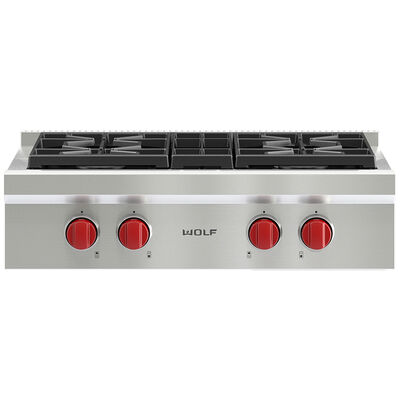 Wolf 30 in. Natural Gas Cooktop with 4 Sealed Burners - Stainless Steel | SRT304