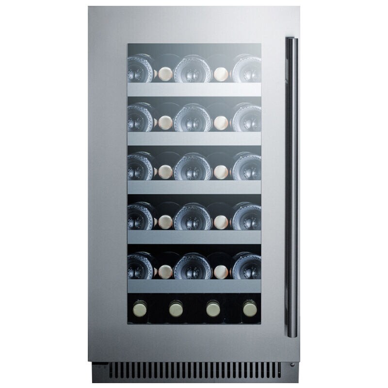 Summit Classic Collection 18 in. Undercounter Wine Cooler with Wood Racks, Single Temperature Zone & 29 Bottle Capacity - Stainless Steel, , hires