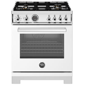 Bertazzoni Professional Series 30 in. 4.6 cu. ft. Air Fry Convection Oven Freestanding Dual Fuel Range with 4 Sealed Burners - White, , hires