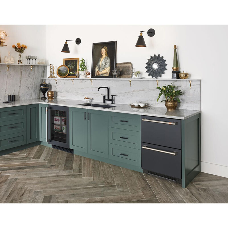 Cafe 24 in. 5.1 cu. ft. Built-In/Freestanding Beverage Center with Pull-Out Shelves & Digital Control - Matte Black, Matte Black, hires