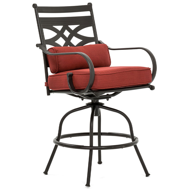 Hanover Montclair 3-Piece High-Dining Set in Chili Red with 2 Swivel Chairs and a 33-Inch Square Table - Chile Red/Brown, , hires