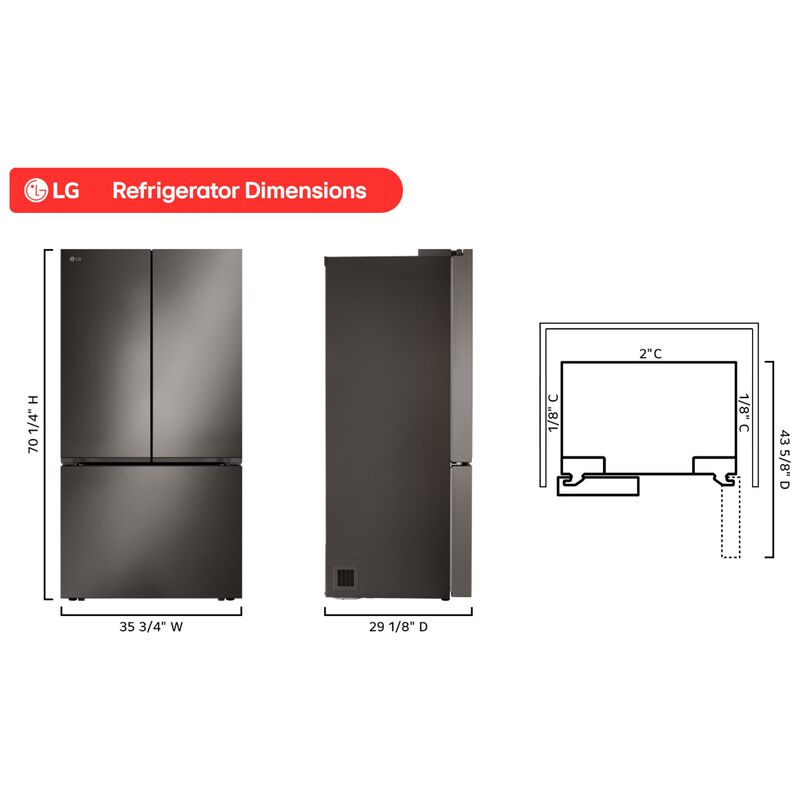LG 36 in. 26.5 cu. ft. Smart Counter Depth French Door Refrigerator with Internal Water Dispenser - Black Stainless Steel, , hires
