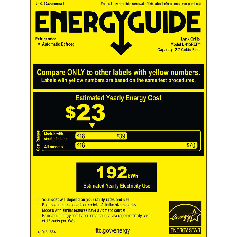 Lynx Professional Series 15 in. 2.7 cu. ft. Outdoor Undercounter Refrigerator - Stainless Steel, , hires
