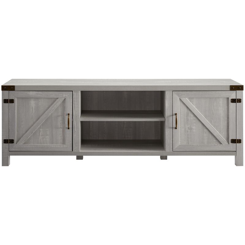 Walker Edison Barn Door 70 in. Modern Farmhouse TV Stand - Stone Gray, , hires