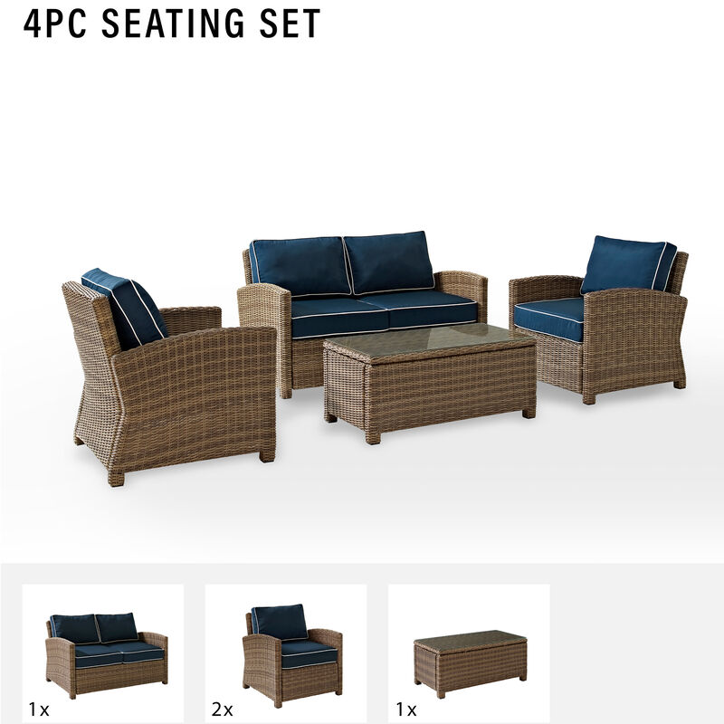 Crosley Bradenton 4-Piece Outdoor Loveseat Patio Furniture Set - Navy, , hires