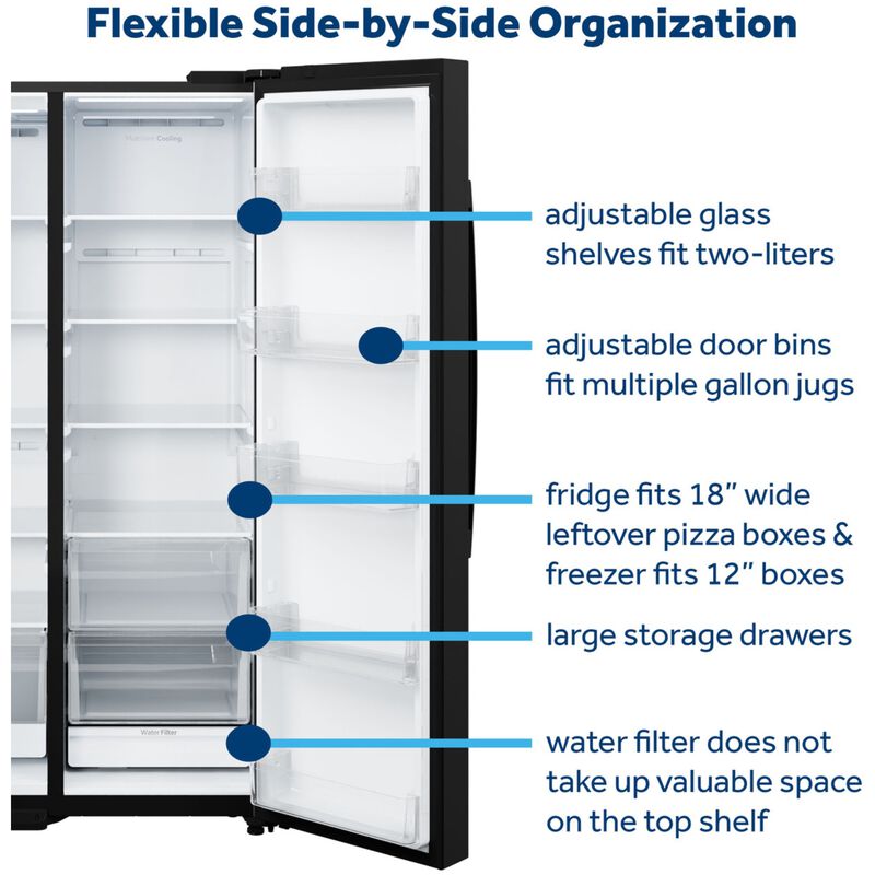 GE 36 in. 27.9 cu. ft. Side-by-Side Refrigerator with Ice & Water Dispenser - Black, , hires