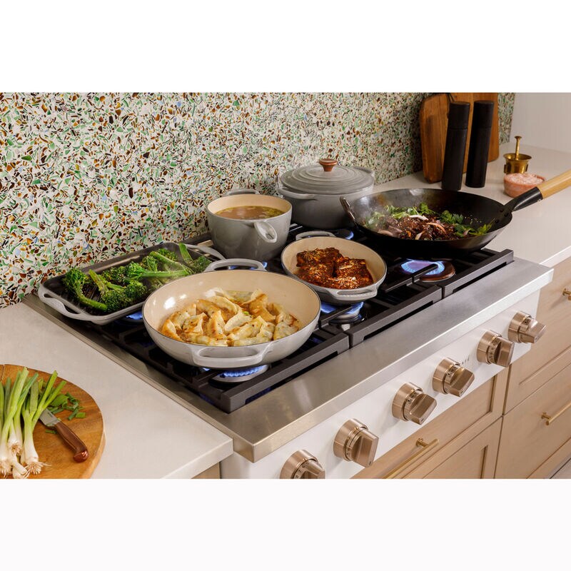 Cafe 36 in. 6-Burner Natural Gas Rangetop with Simmer Burner & Power Burner - Matte White, Matte White, hires