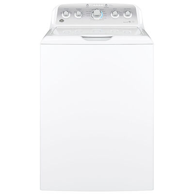 GE 27 in. 4.4 cu. ft. Top Load Washer - White on White with Silver Backsplash | GTW490ACJWS