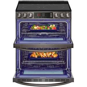 LG InstaView 30 in. 7.3 cu. ft. Smart Air Fry True European Convection Double Oven Slide-In Electric Range with Smoothtop Burners - PrintProof Black Stainless Steel, PrintProof Black Stainless Steel, hires