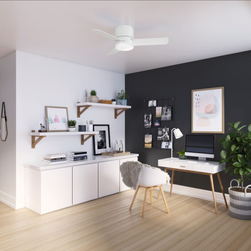 Hunter 44" Minimus Low Profile Ceiling Fan with LED Light Kit and Handheld Remote - Fresh White, White, hires