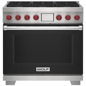 Wolf 36 in. 6.3 cu. ft. Smart Dual Convection Dual Fuel Range with 6 Sealed Burners - Black, , hires