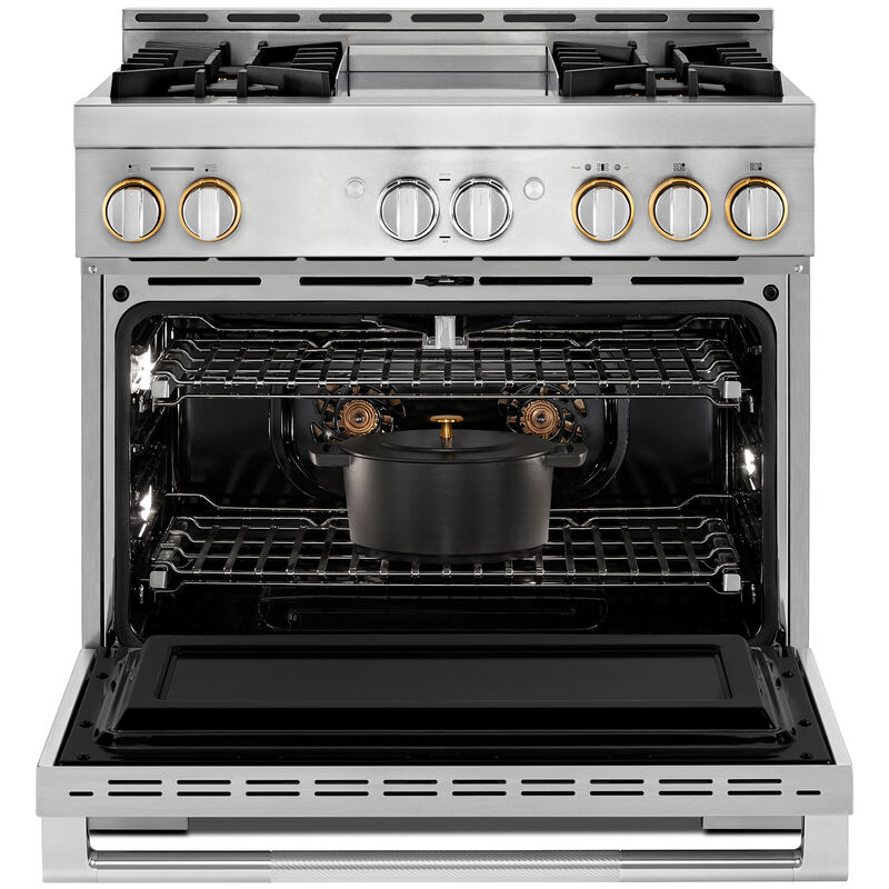 JennAir Rise Series 36 in. 5.1 cu. ft. Smart True European Convection Gas Range with 4 Sealed Burners & Griddle - Stainless Steel, , hires