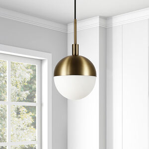 Hudson & Canal 8 in. Small Globe Orb Pendant with Frosted Glass - Brass, , hires