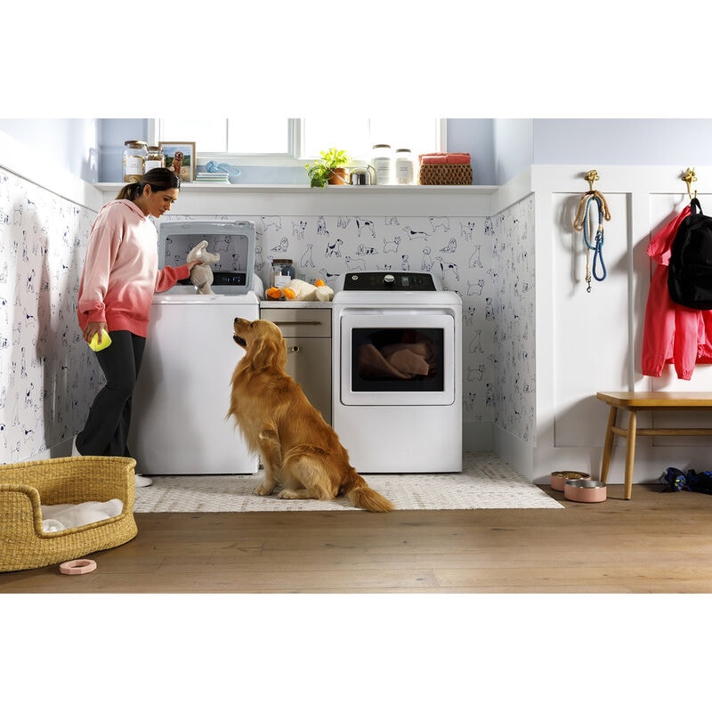 GE 27 in. 7.4 cu. ft. Electric Dryer with Sanitize Cycle & Sensor Dry - White, , hires