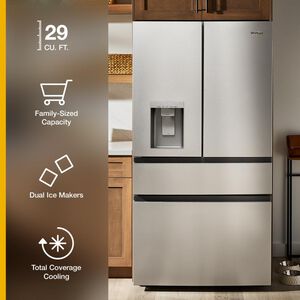 Whirlpool 36 in. 28.9 cu. ft. 4-Door French Door Refrigerator with Ice & Water Dispenser - Fingerprint Resistant Stainless, , hires