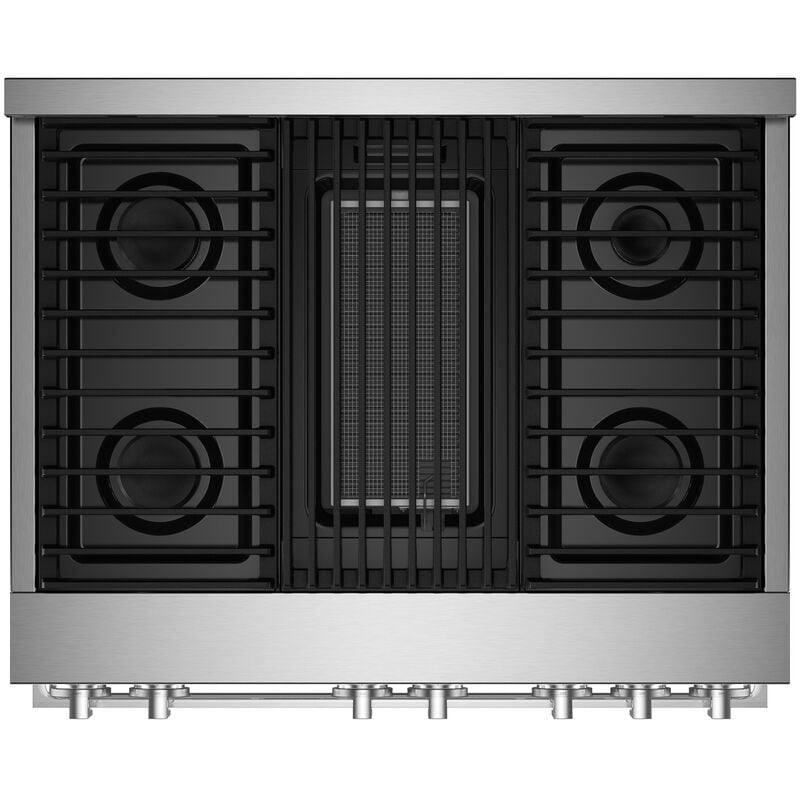 JennAir Noir Series 36 in. 5.1 cu. ft. Smart True European Convection Gas Range with 4 Sealed Burners & Grill - Stainless Steel, , hires