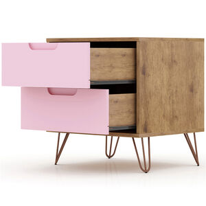 Manhattan Comfort Rockefeller Mid-Century Modern 2-Drawer Nightstand - Rose Pink, , hires